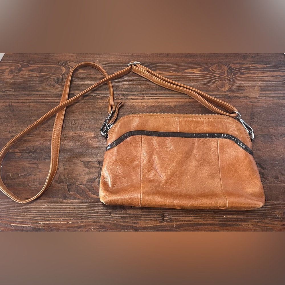 Lecxci Brown Two-Tone Leather‎ Crossbody Bag Soft.